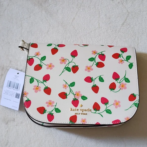 Kate Spade Madison Strawberry Vine Printed Saffiano Saddle Bag, Cream - Picture 5 of 12